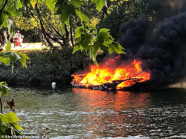 River boat catches fire on the Thames River